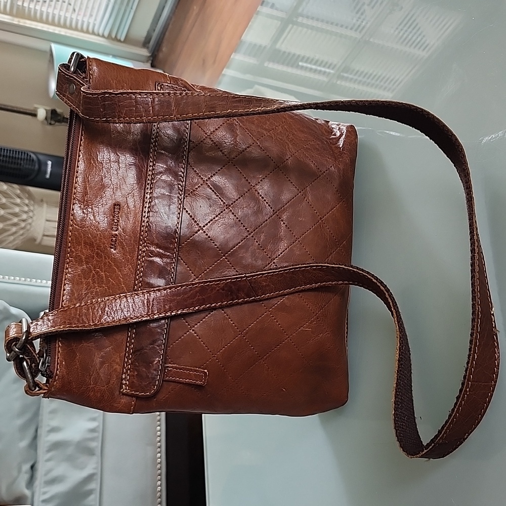 Jack Georges Distressed Leather Quilted Pattern Boho Retro‎ Bag